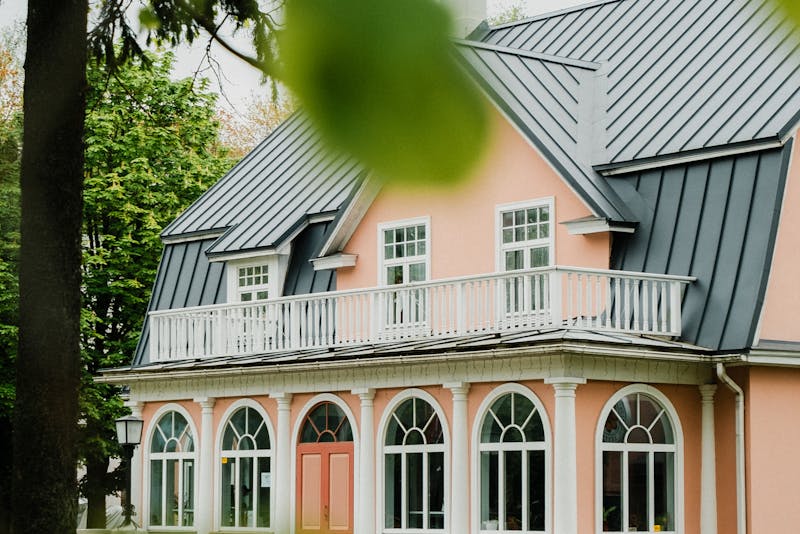 a house with metal roof